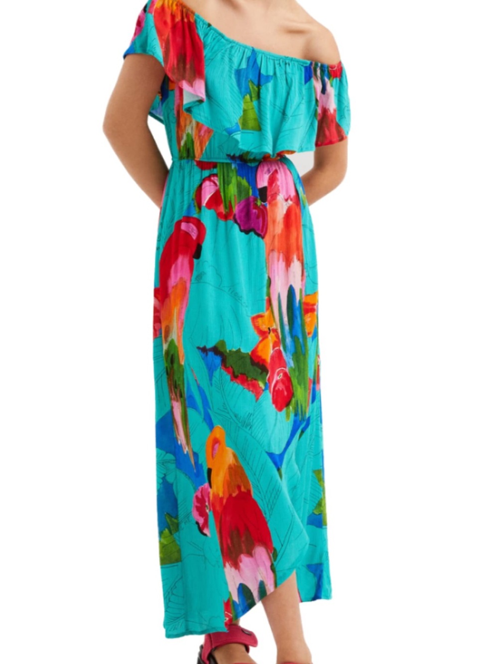 Desigual Turquoise Floral Ruffle Maxi Dress